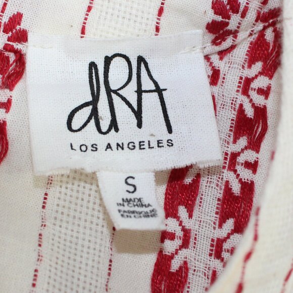 DRA Anthropologie Cream Red Descending Floral Accent  Short Balloon Sleeve Top - Picture 7 of 7